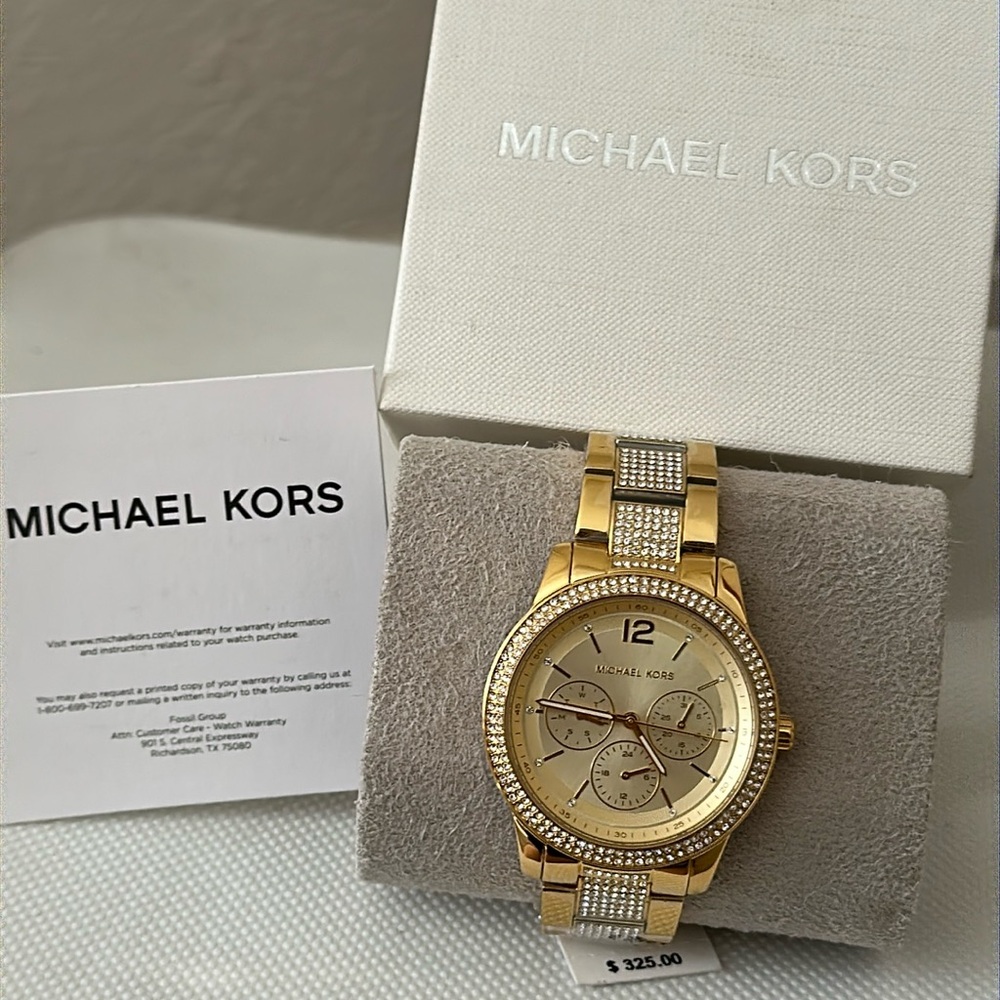 Michael Kors Oversized Tibby Pavé Gold-Tone Watch Brand New